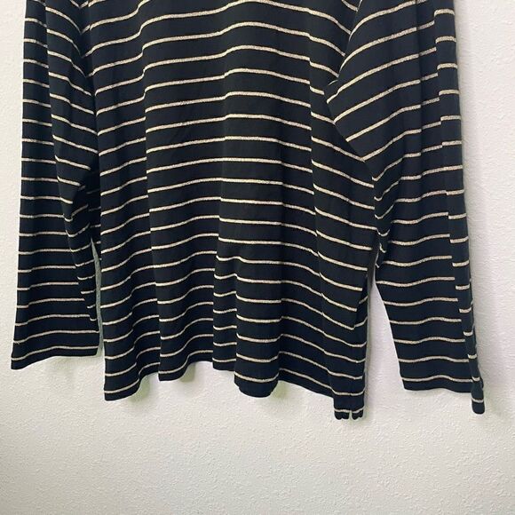Lauren Ralph Lauren Lightweight Knit Black Gold Striped Long Sleeve Top Size 3X - Picture 3 of 7